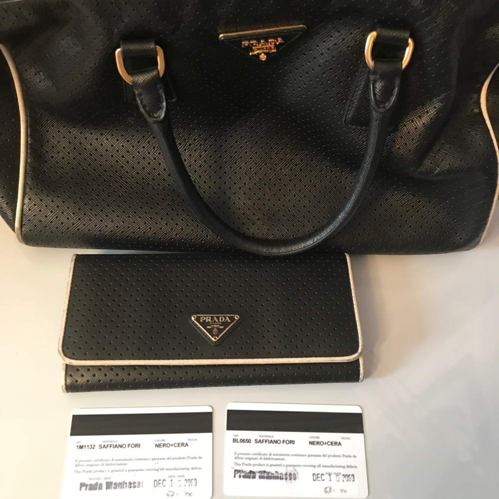 Prada Saffiano Fori Perforated Boston Bag - Picture 7 of 12
